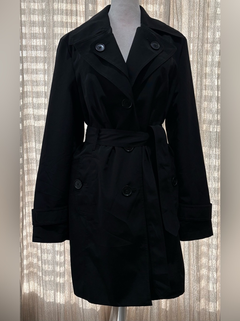 London Fog FOG Black Belted Trench Coat Jacket Size Small